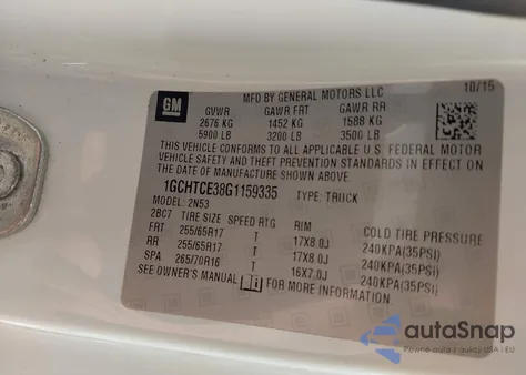 2016 Chevrolet Colorado Lt из США, поврежденный, VIN 1GCHTCE38G1159335